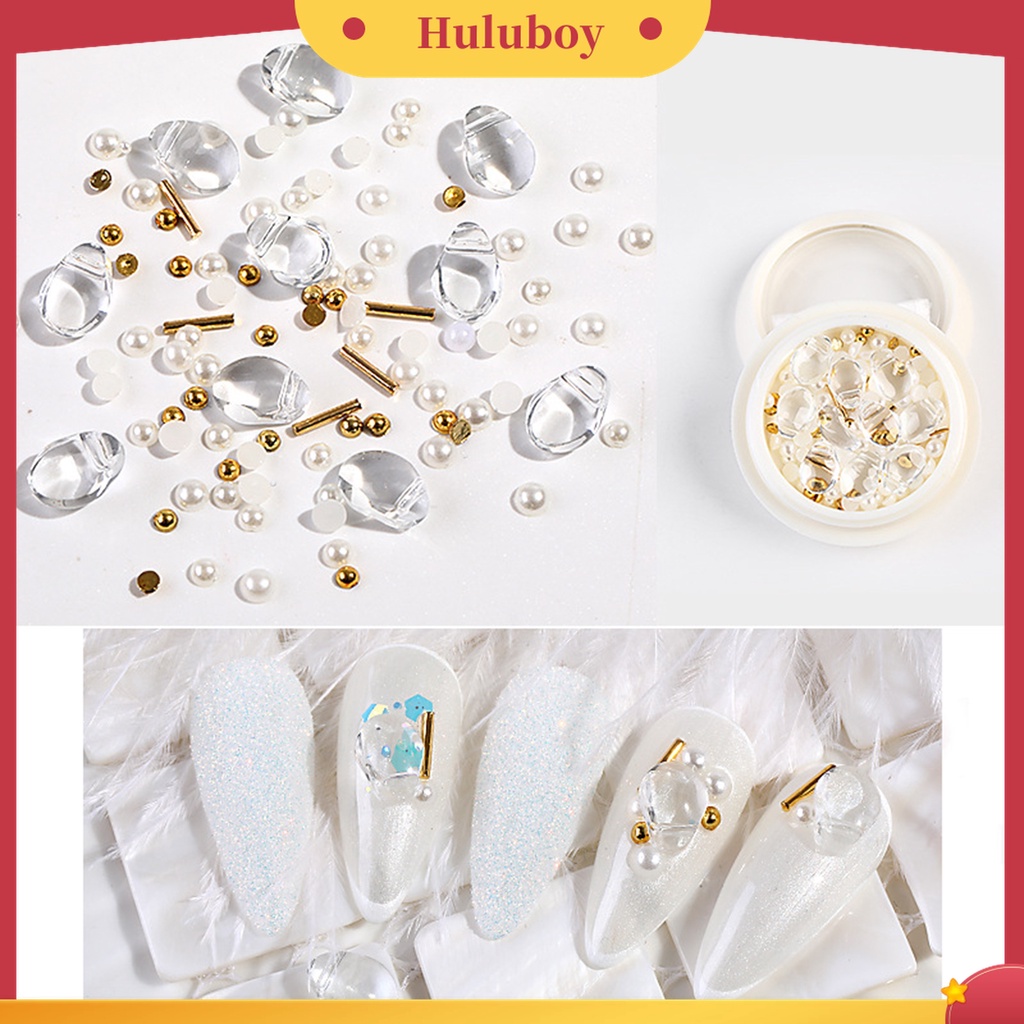 Huluboy Huluboy♡ 1 Kotak Batu Kristal Glitter Bahan Resin Untuk Manicure