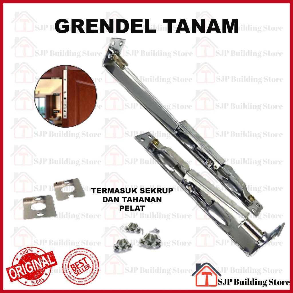 GRENDEL TANAM stainless CAB , grendel pintu ganda . Kunci pintu atas bawah komplit