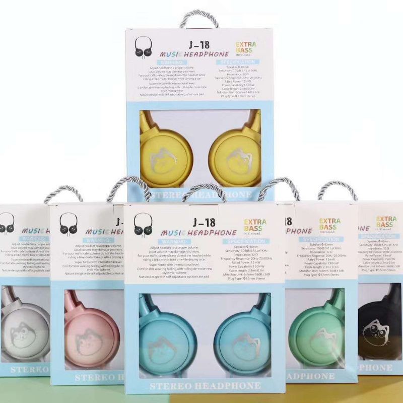 Headphone/Headset Cat Macaron J18 GAMING + MIC (bisa telpon, music, online)