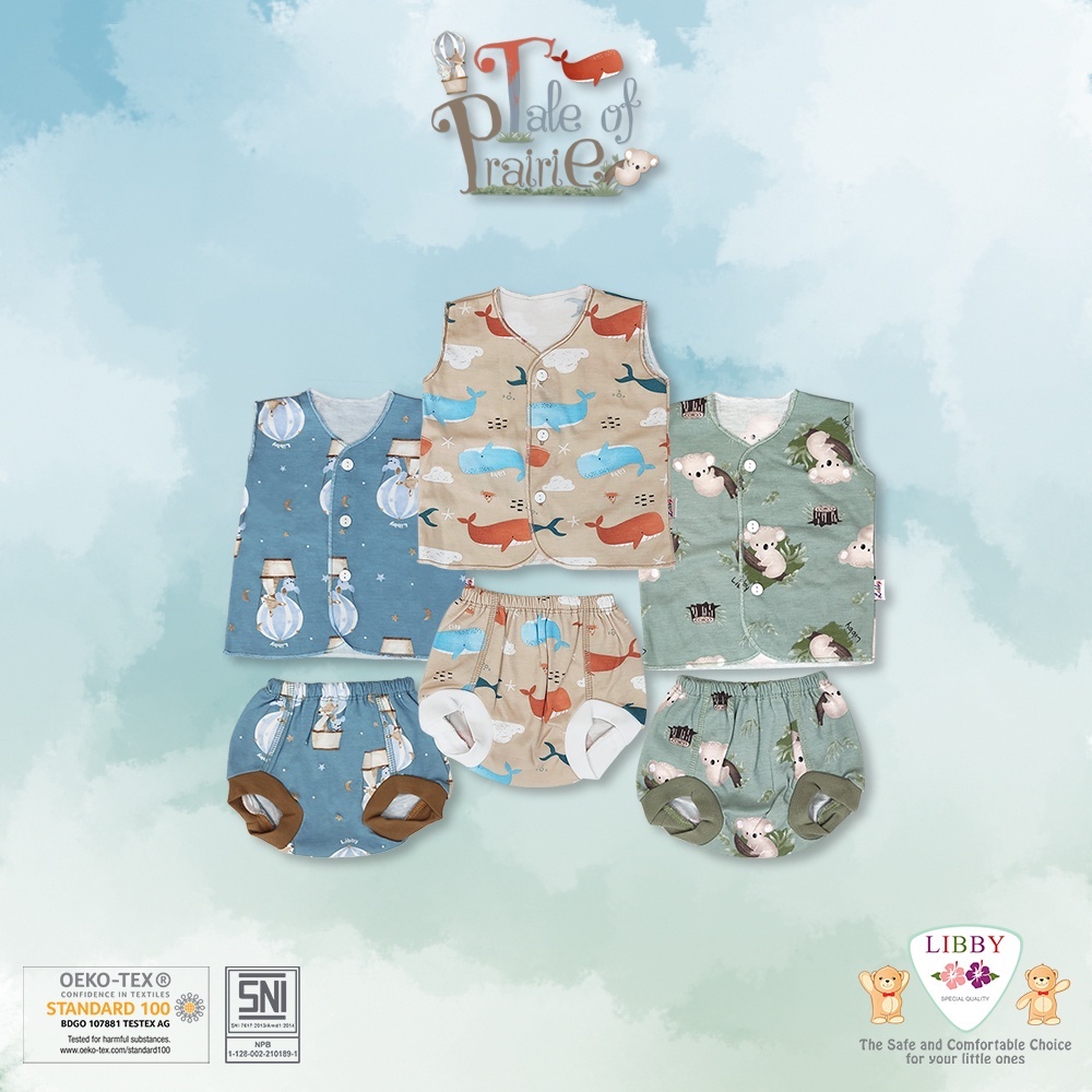 Libby Setelan BAJU Kutung Kancing Depan Celana Pop [ 0-3 &amp; 3-6 ]