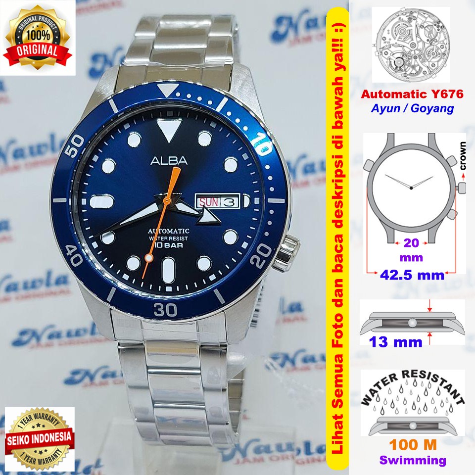 Alba Automatic AL4167X1 Analog Blue Dial - Jam Tangan Pria AL4167