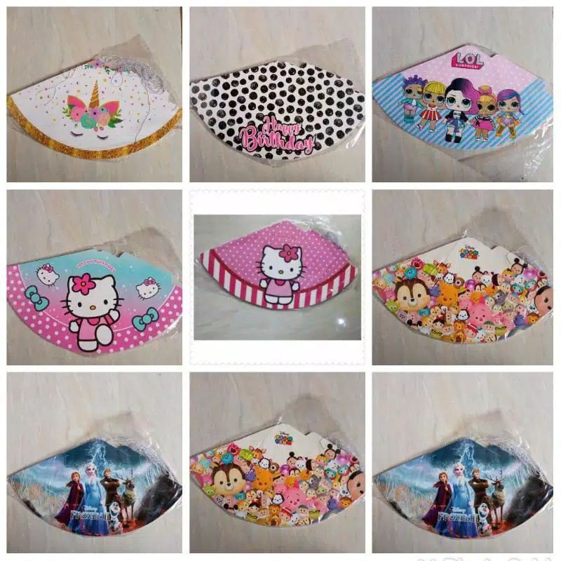 TOPI KERUCUT ULANGTAHUN KARAKTER CEWEK ISI 10 PCS