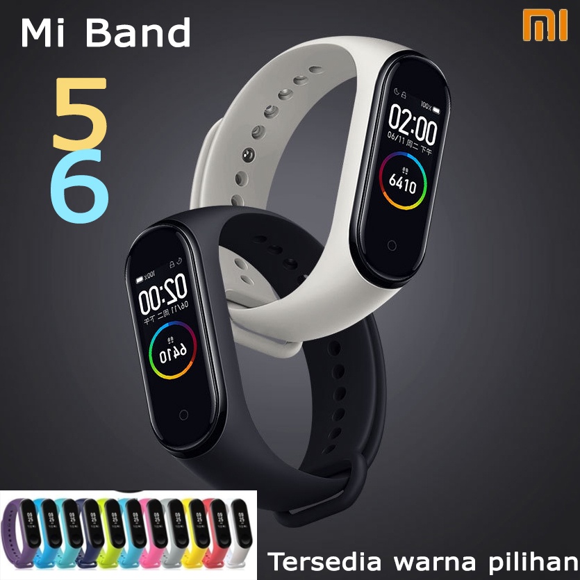 PREMIUM Strap Mi Band 5 6 ​Silicone Jam Gelang Xiaomi MiBAND watch Silikon Classic Tali jamtangan smart watch siaomi Warna Hitam biru merah hijau puti