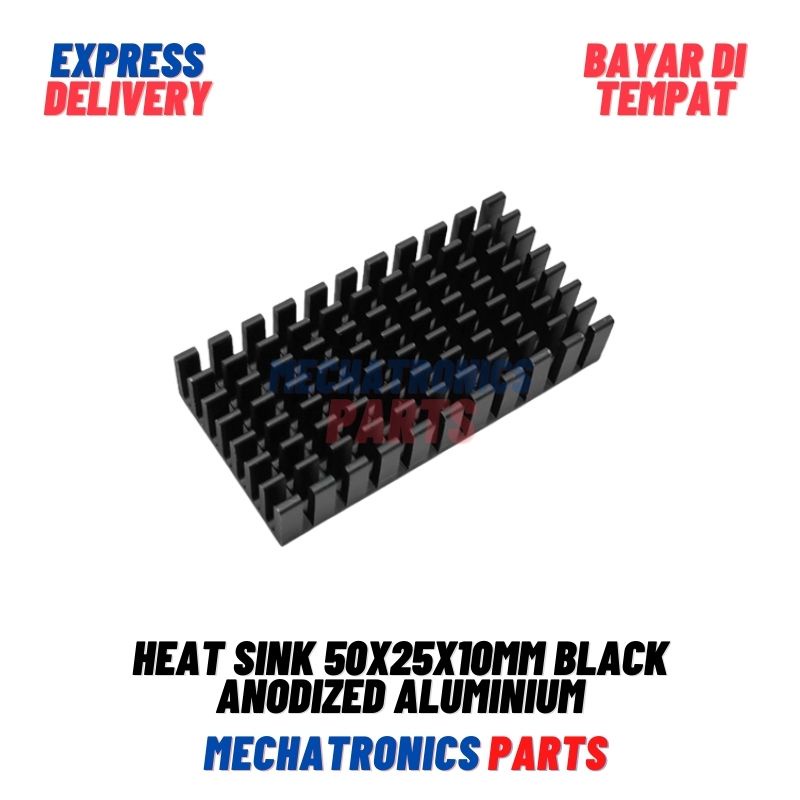 Heat Sink 50x25x10mm Black Anodized Aluminium Hitam