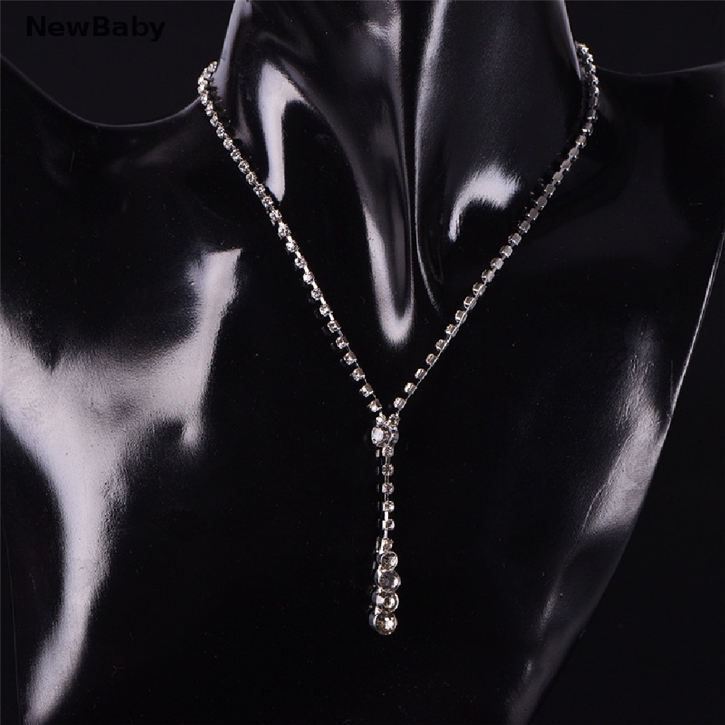 Newbaby 1 Set Kalung + Anting Tusuk Gantung Hias Kristal Berlian Imitasi Untuk Pengantin Wanita