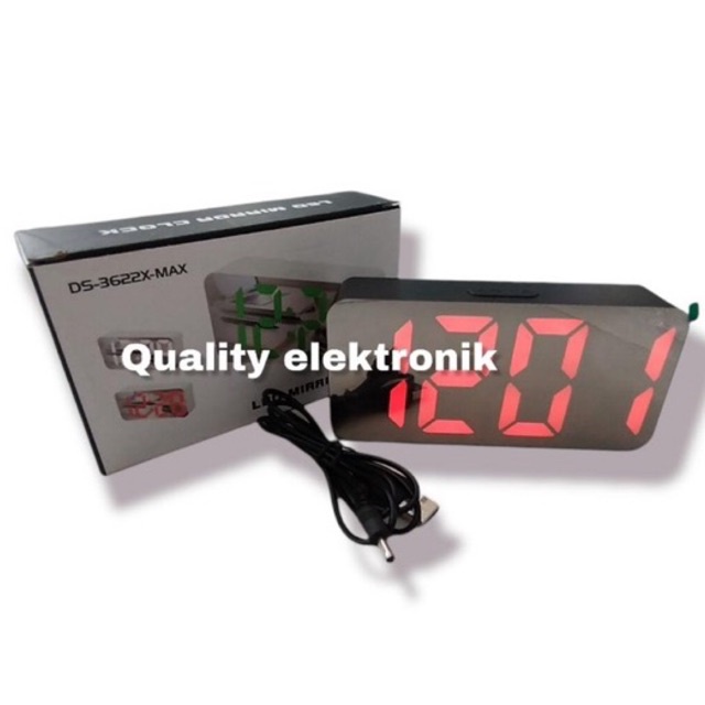 JAM LED MIRROR / LED DS-3622 MIRROR CLOCK WHITE GREEN RED MAX