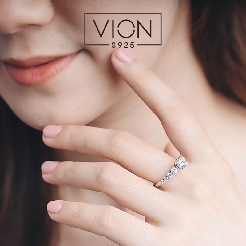 Vion S925 Ring 10429 , cincin perak / silver 925 , cincin replika berlian crystal zirconia