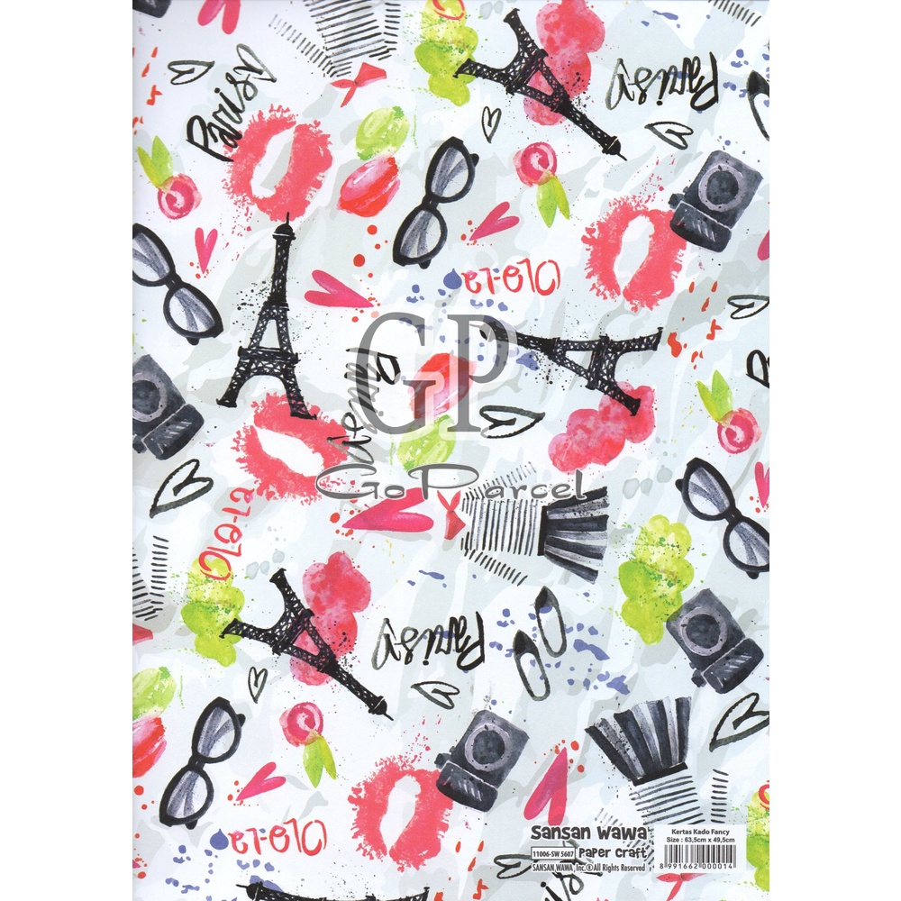 ( 5 Lembar ) PARIS SANWA - KERTAS KADO - GIFT WRAP PAPER SANSAN WAWA EIFFEL TOWER / EUROPE / ROMANTIC CUTE VINTAGE CLASSIC ROMANCE WEDDING