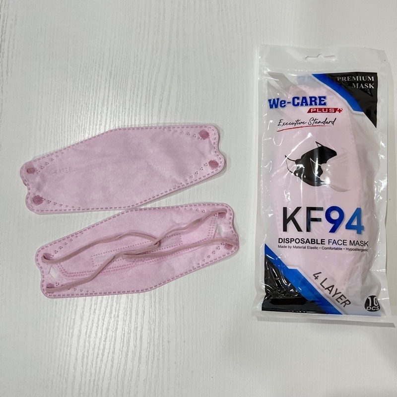 Masker KF 94 Headloop Warna Baby Pink / Pink Soft / Pink Peach [ KF94 Hijab WE C A R E PLUS EMBOS  1