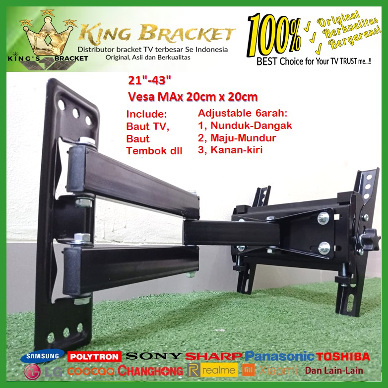 Bracket TV universal 14 s/d 43 inch 6 ARAH  FULL BESI (IMPORT QUALITY) GARANSI 100% ORI