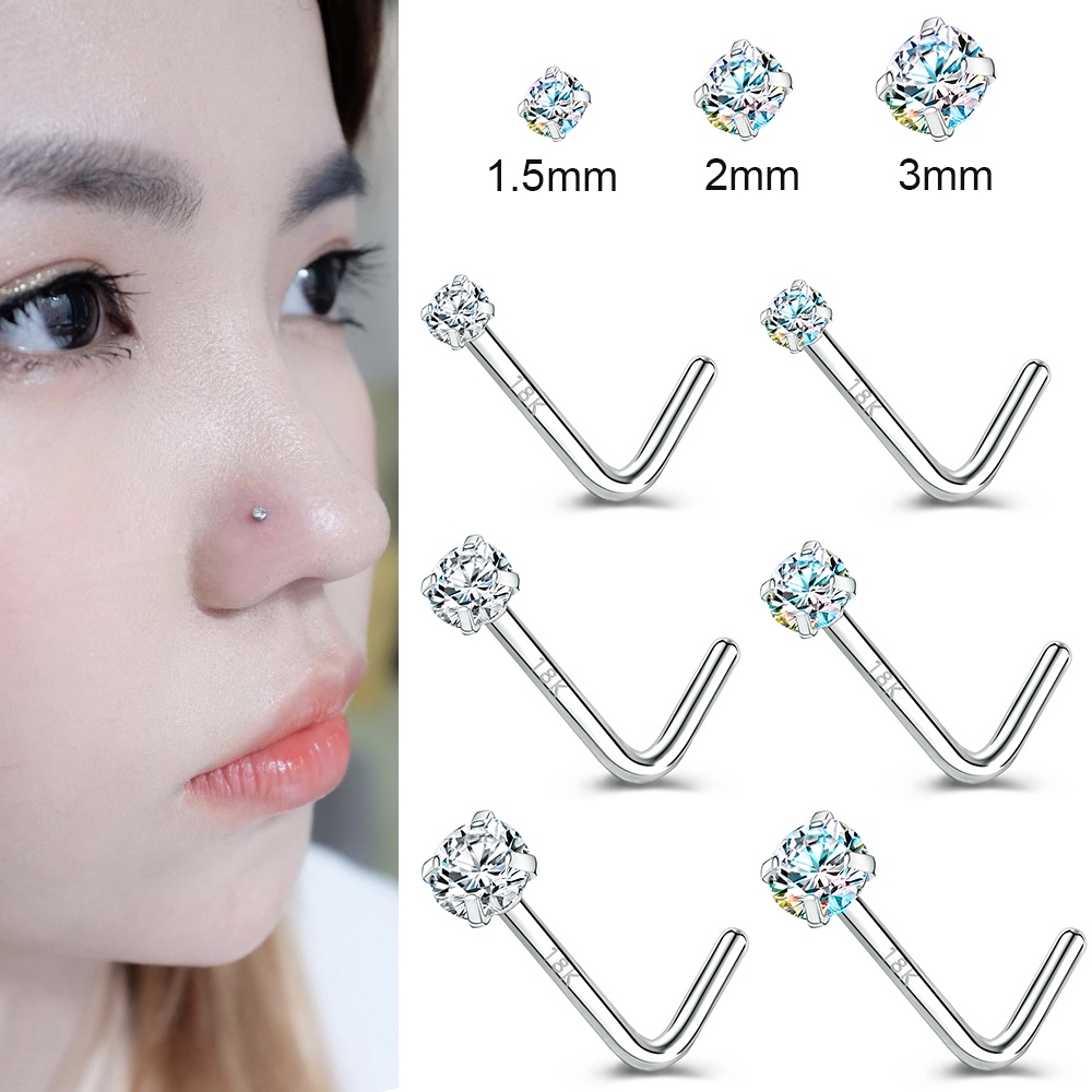 1pc Tindik Hidung Lapis Platinum 18K Bahan Stainless Steel 316L Ukuran 1.5 / 2 / 3MM Aaaaaa