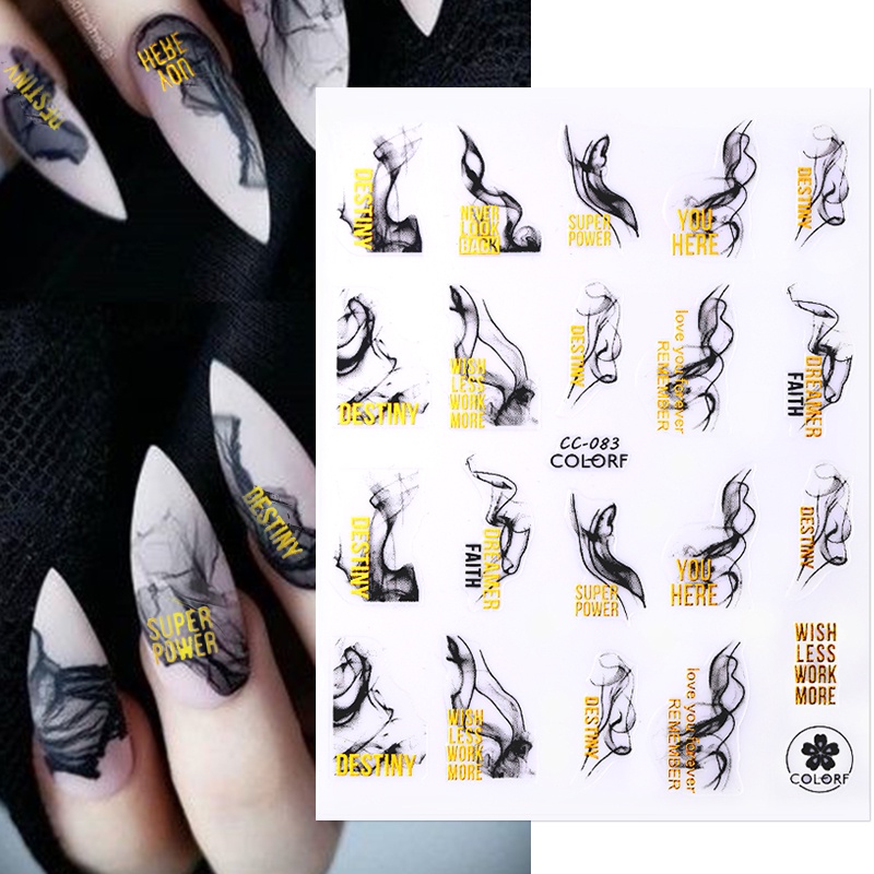 1 Lembar Stiker Kuku 3D Motif Marmer Warna Hitam Putih Untuk Dekorasi Nail Art