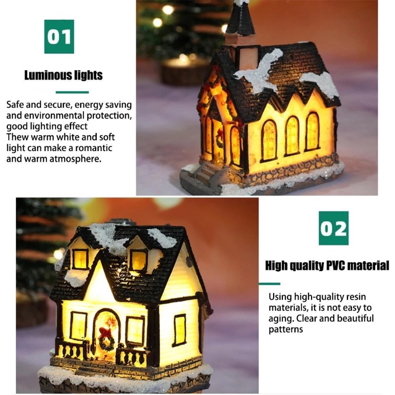 Lampu LED Luminous Bentuk Rumah Kecil Bahan Resin Untuk Dekorasi Natal