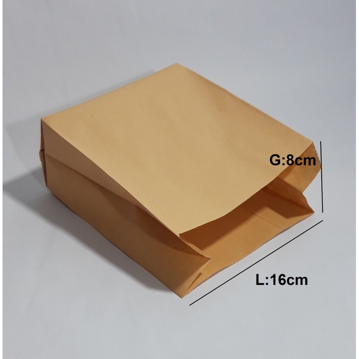 

Paperbag Kantong Tahan Air dan Minyak Coklat Polos 16x8x23cm (L) Kertas A4 Kantong Kertas Coklat