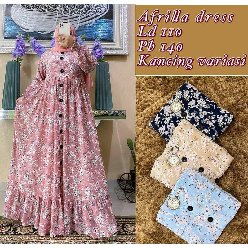 Gamis Motif Printing Bunga Floral Ceruty Babydoll Premium Mewah Ori By Medina Collection