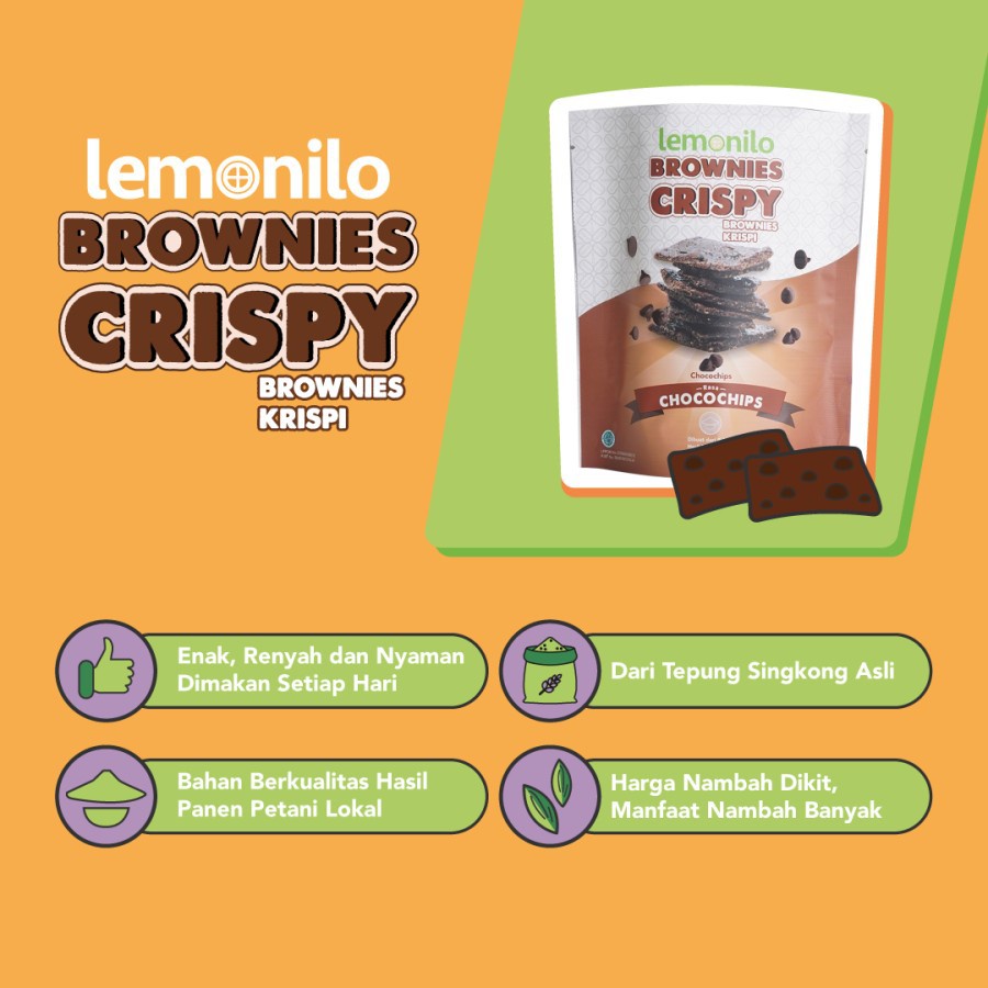 LEMONILO Brownies Crispy - Chocochips Keju - Cemilan Diet Sehat - Lemonilo Bronis Coklat - Lemonilo Brownie Cheese