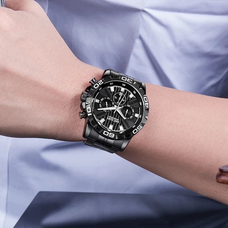 MEGIR 2087 Jam Tangan Pria Analog Chronograph Tali Stainless Luminous WATCHKITE WKOS