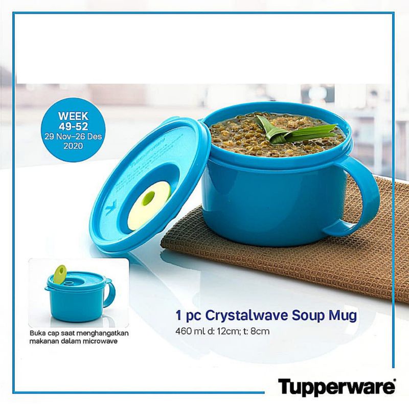 

Tuperware 2pcs Crystalwave Soup mug biru 460ml bekal