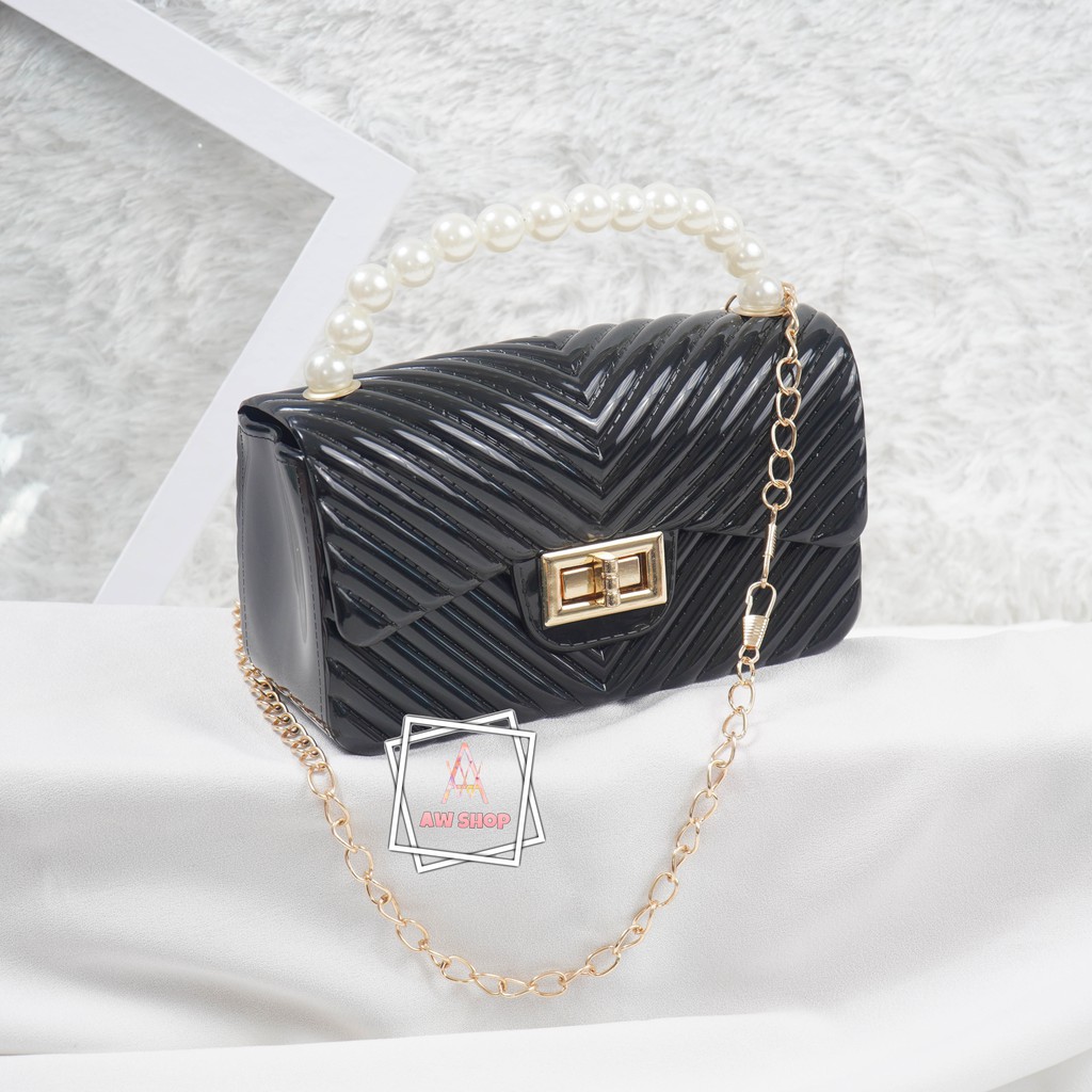 Tas Jelly Glossy Mutiara Salur Size 18 Cm  | Tas Jelly Glossy Salur Mutiara