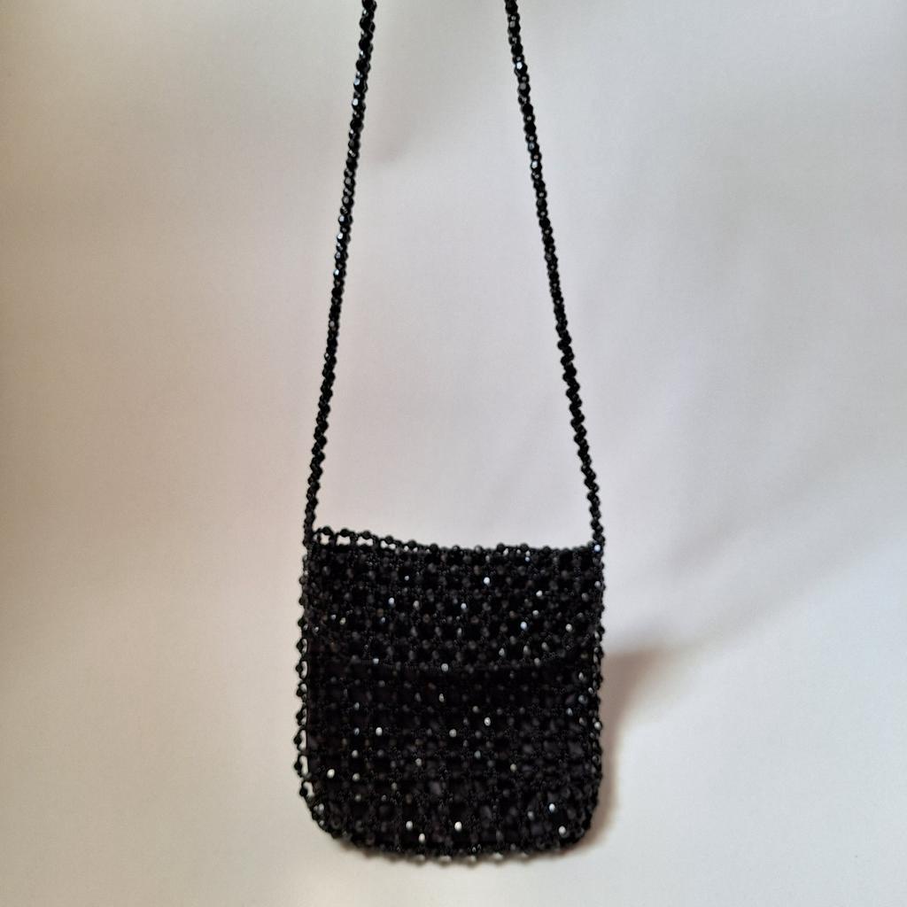 Handmade Tas selempang anak manik hitam kecil / beads sling bag for kids