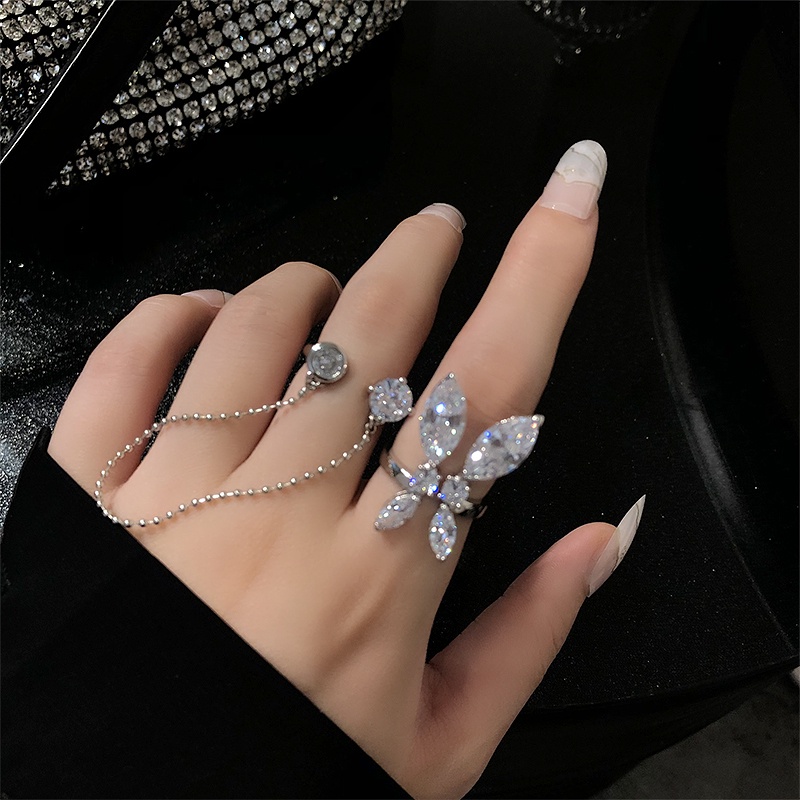 Cincin Model Terbuka Desain Kupu-Kupu Aksen zircon
