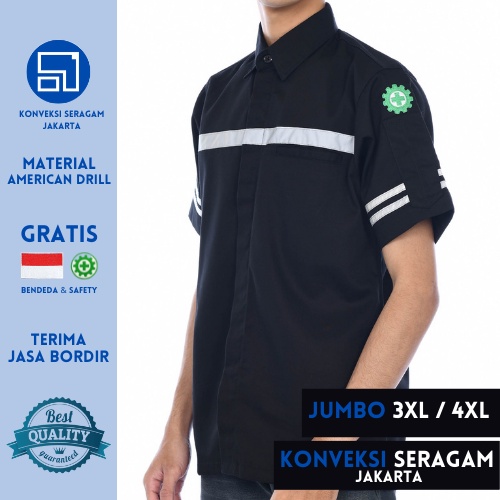 JUMBO - Baju Kerja Wearpack Kemeja Safety K3 Proyek Tambang Lengan Pendek Jumbo 3XL 4XL  - Pakaian Seragam Werpak Kerja Atasan Scotlight Lapangan Pendek Jumbo Pria Wanita XXXL XXXXL