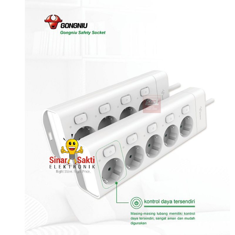Gongniu Kabel Roll Stop Kontak 5 Lubang 3 Meter Saklar Multi Switch 3M 3 M