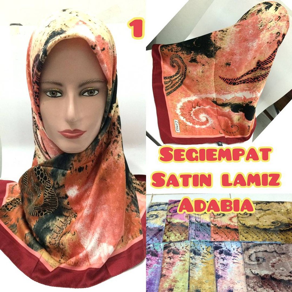 jilbab hijab kerudung segiempat satin motif lamiz adabia (warna seri)