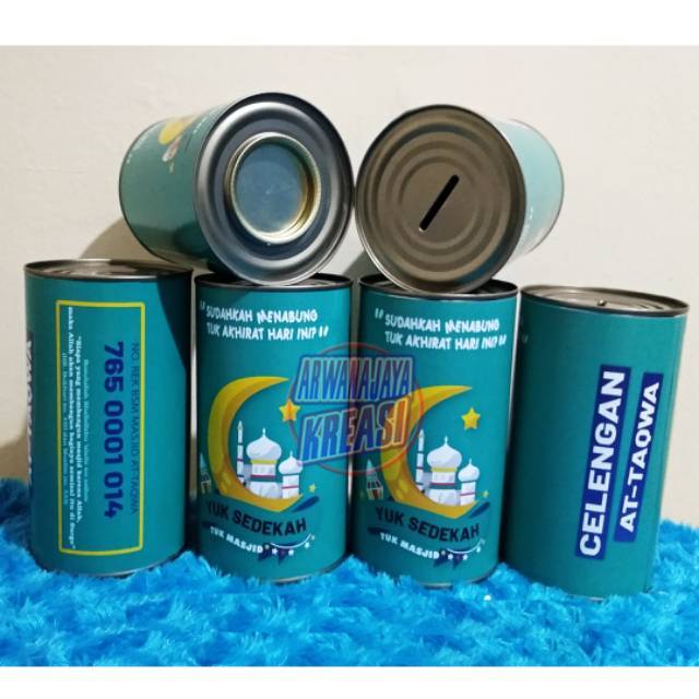 Celengan Kaleng Karakter Custom Buka Tutup Bawah / Kencleng Infaq / Celengan Sedekah