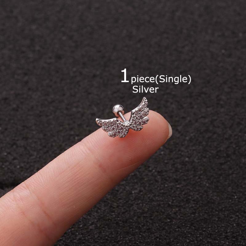 1piece Angel Wings Stainless Steel with Zircon Daith Rook Pinna Tragus Piercing Earrings