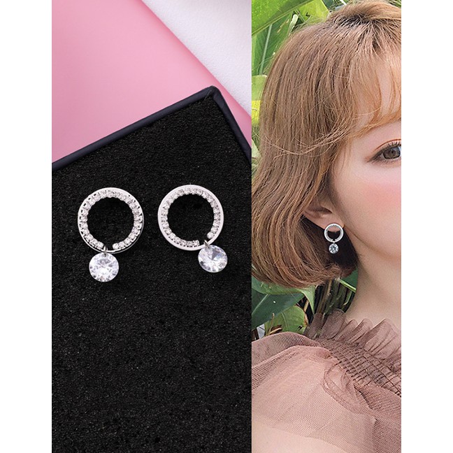 LRC Anting Tusuk Fashion Silver Color Full Diamond Decorated Earrings F07599