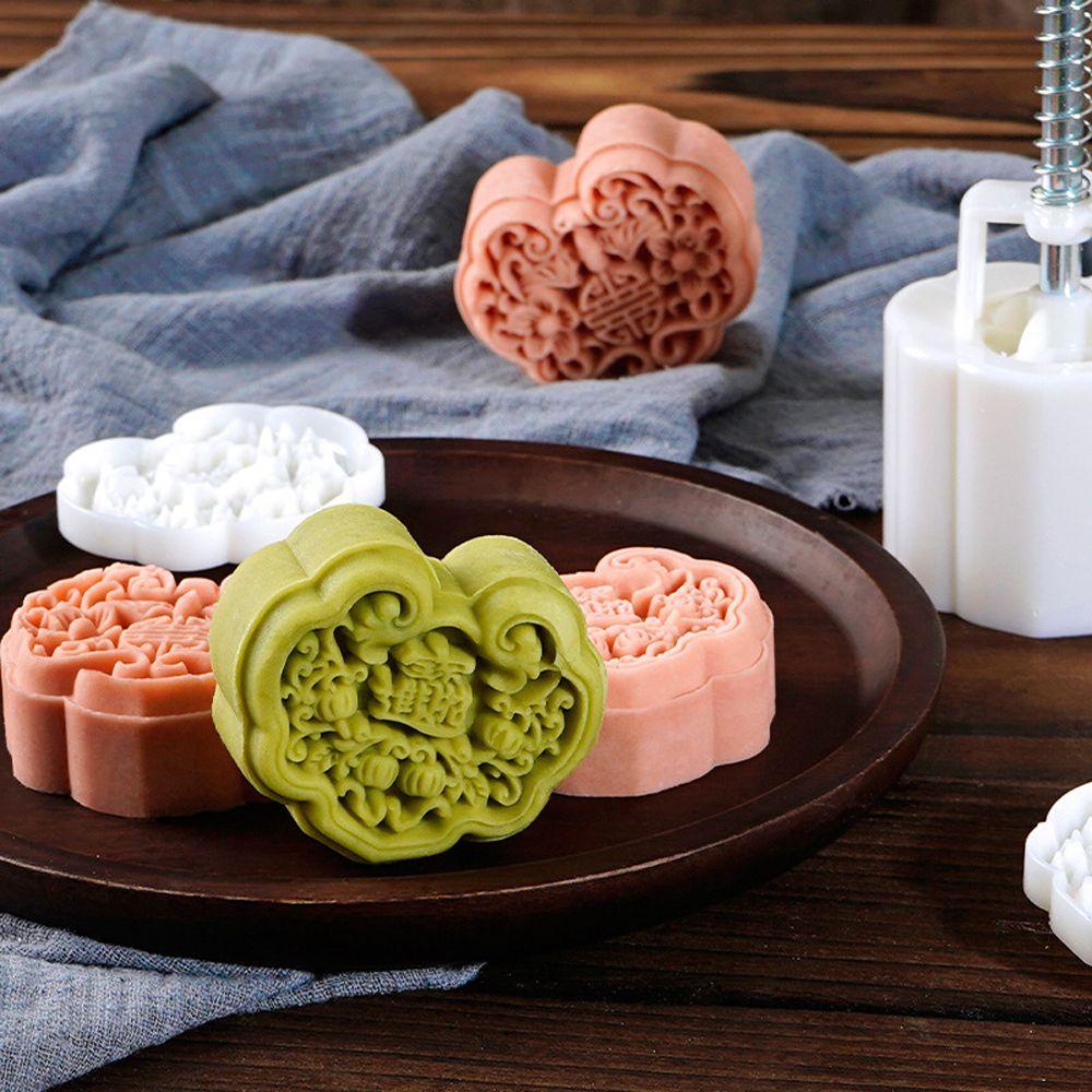 【 ELEGANT 】 Es Kulit Cetakan Mooncake 1set Plastik Tangan Ditekan Mid-Autumn Festival Moon Cake Cookie Mold Dapur Gadget Mooncake Hias Aksesoris Kue Bulan Cetakan Mooncake