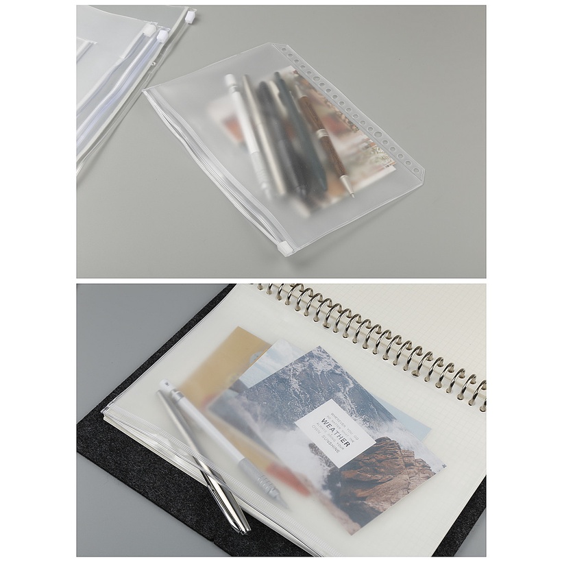 A5/A6 Transparent Matte PVC Binder Zipper Bag Album Sleeves Waterproof Bag 6 Holes Notebook Planner Accessories Stationery