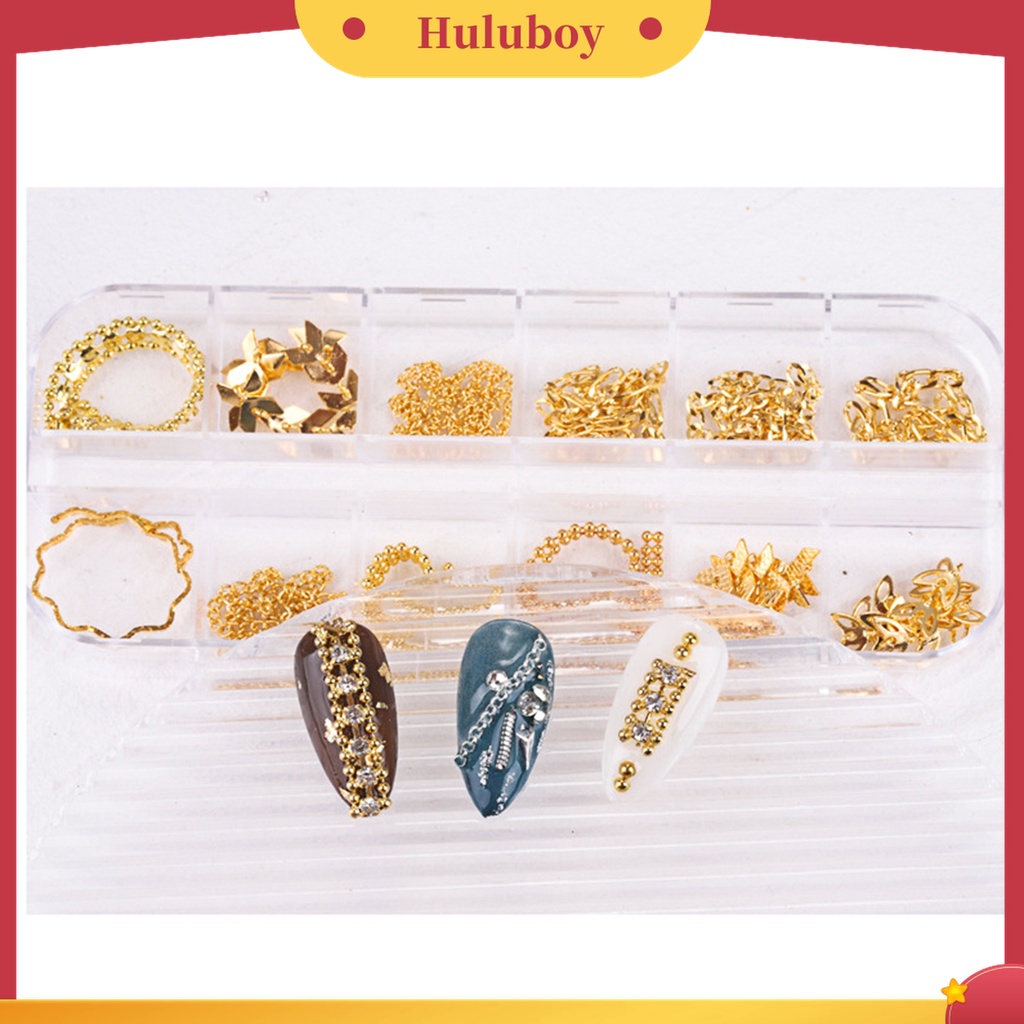 Huluboy Huluboy♡ 12pcs / Set Rantai Metal Lebar Aplikasi Nail Art / Manicure