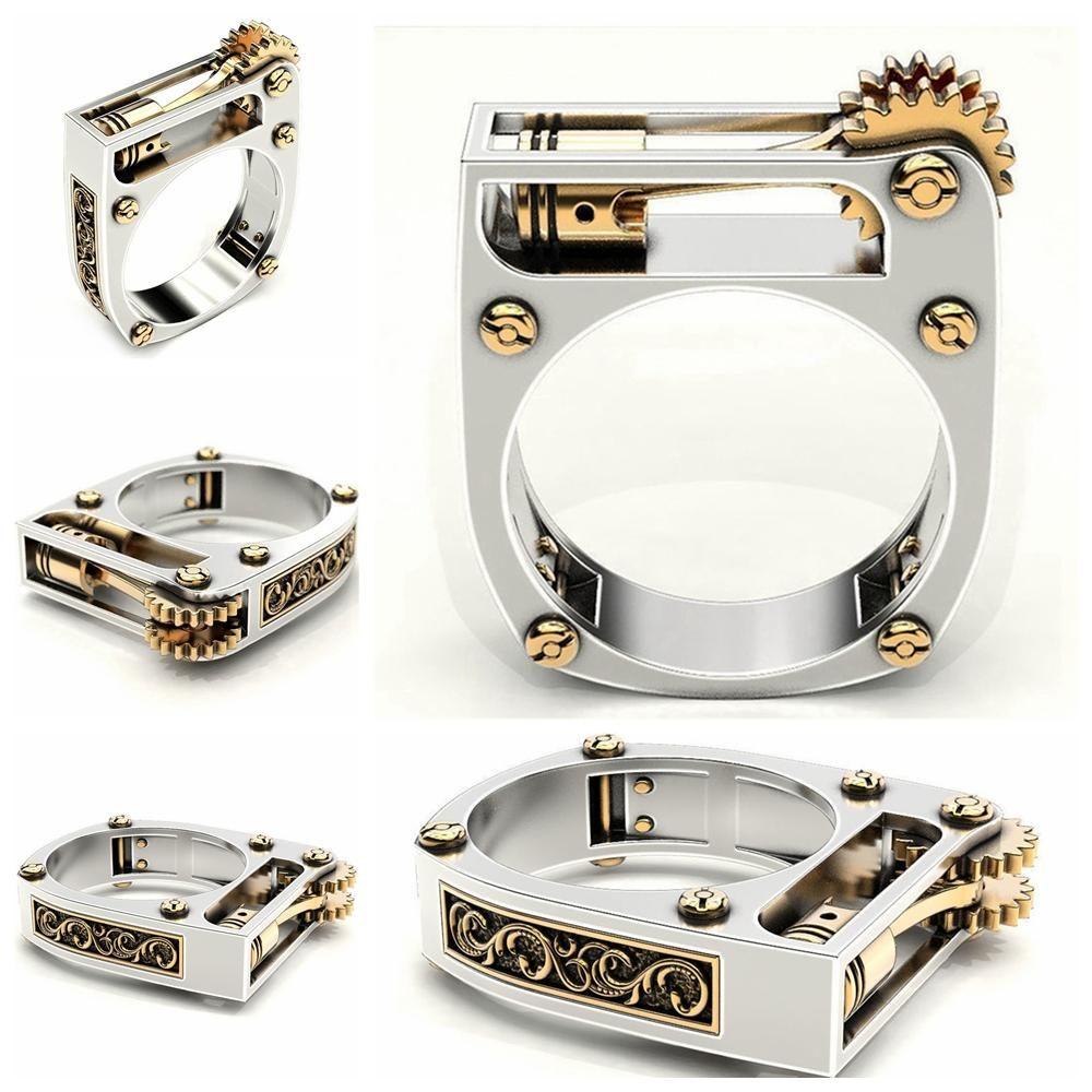 Lily Mekanik Gear Roda Cincin Wanita Perhiasan Two-Tone Fashion Steampunk Vintage Biker