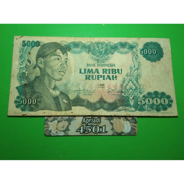 UK141 UANG KUNO ASLI 5000 RUPIAH SERI SUDIRMAN/SOEDIRMAN TAHUN 1968 UANG KERTAS LAMA INDONESIA #XF