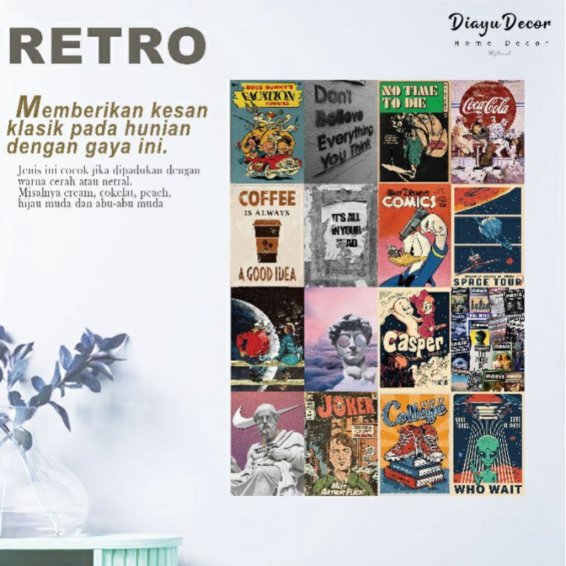 Poster Dinding Aesthetic Tema Retro isi 16 pcs | Poster Kamar Aesthetic | Poster murah