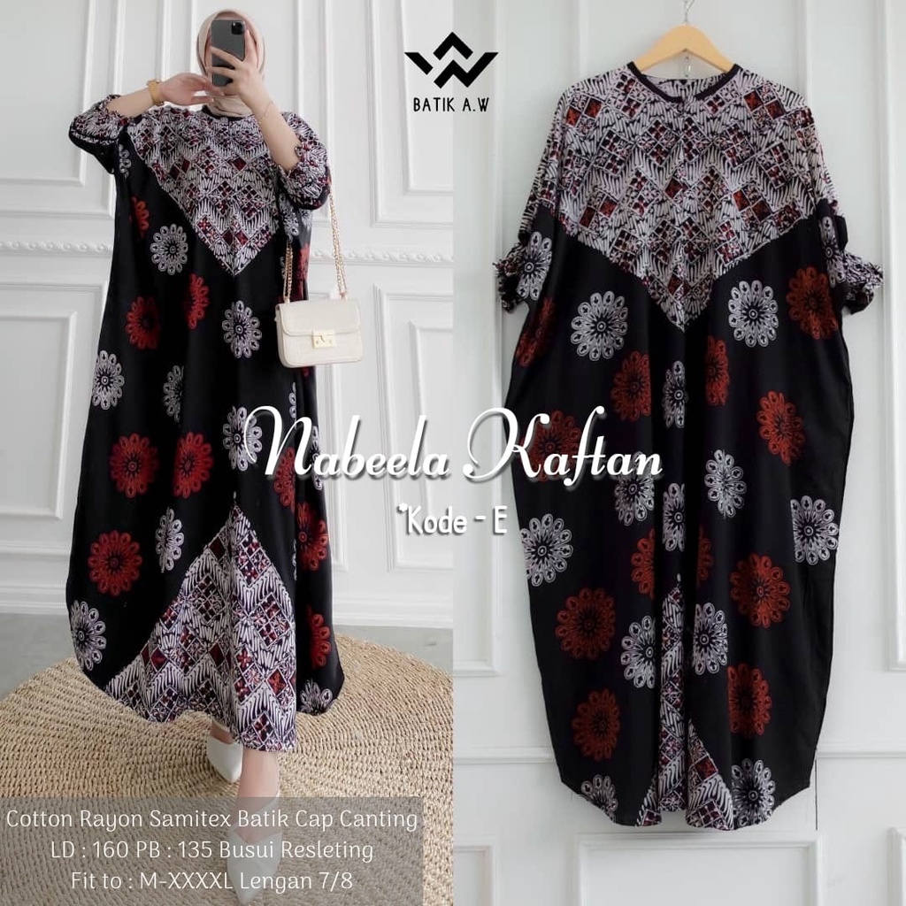 Batik A W - Nabeela Kaftan Batik Cap Canting Motif Sogan Malaman Lengan 7/8 Busui Rayon Super Kaftan Kondangan