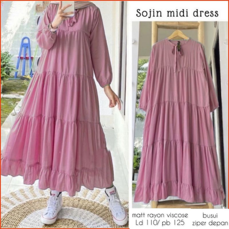 midi dress sojin bahan rayon viscose