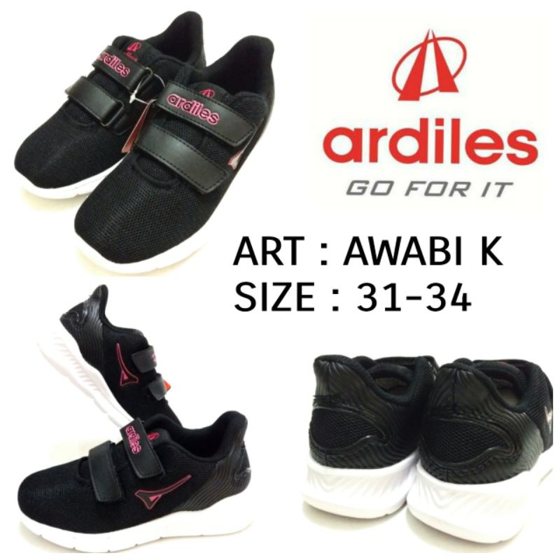 SEPATU ANAK CEWEK KREKETAN HITAM/FUSHIA ARDILES AWABI K TERBARU SIZE 31-34 HARGA TERMURAH