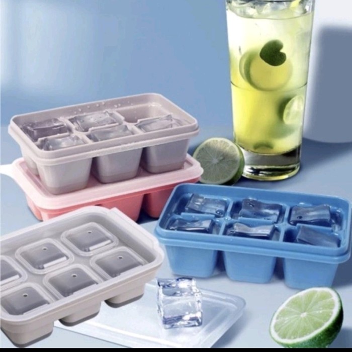 Tempat Cetakan Es Batu Silikon 6 Grid+Tutup Ice Cube Maker Food Grade