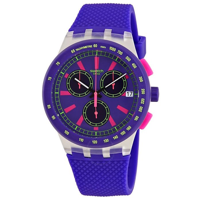 jam Tangan fashion pria Swatch analog karet SUSK400 PURP LOL Original