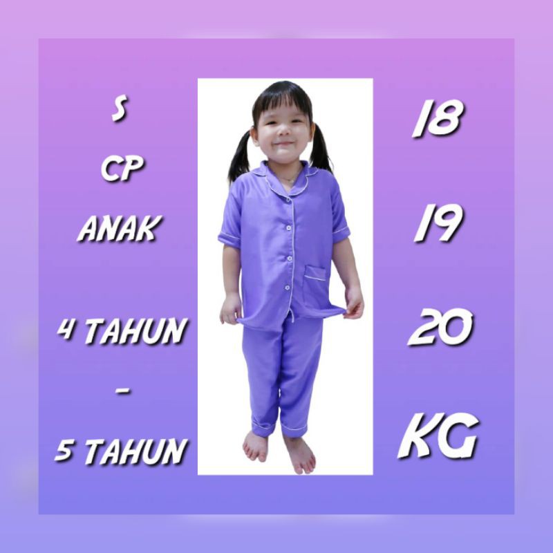 PIAMA ANAK LENGAN PANJANG SETELAN CELANA SATIN SILK POLOS