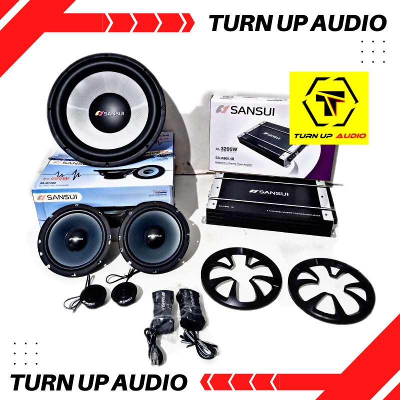 Paket audio mobil SANSUI daily use terbaik subwoofer power 4ch split