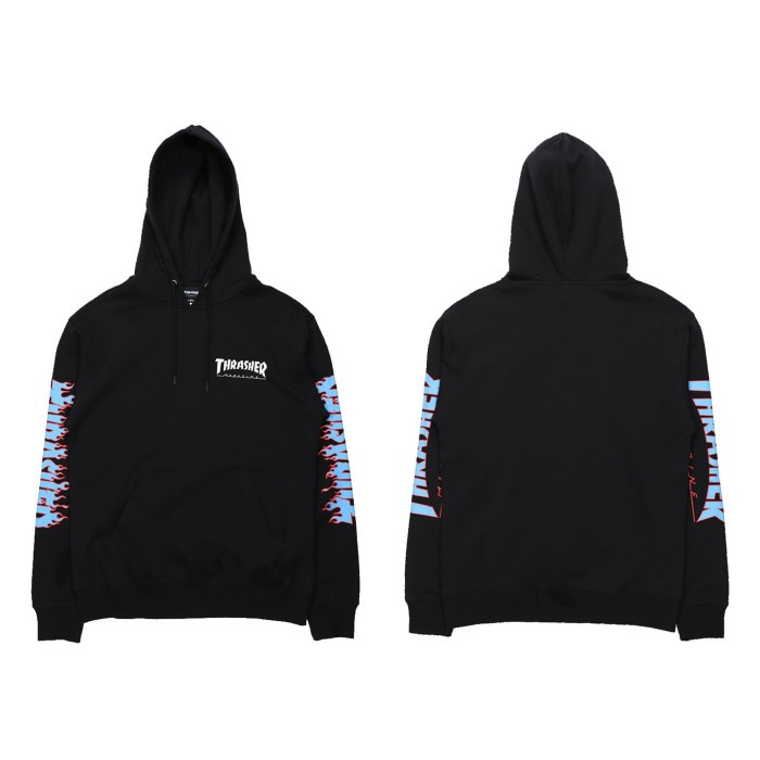 Thrasherrr Japan Flame Hooded Black Blue