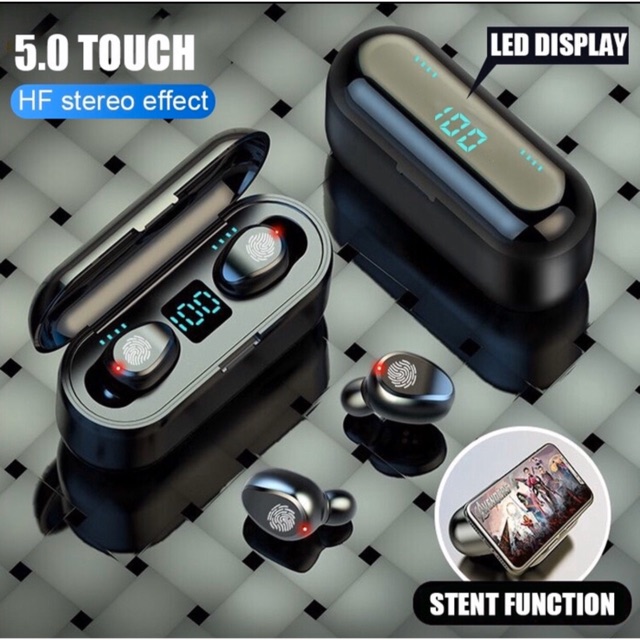 F9 TWS Touch Control 5.0 Bluetooth Earphone Original Suara Ngebasss