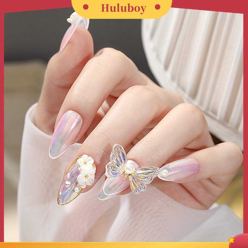 Huluboy Huluboy♡ 5pcs / Kantong Sequin Glitter Kupu-Kupu 3D Bahan Resin Untuk Nail Art