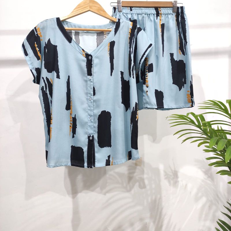 PIYAMA KANCING PENDEK HITS PIYAMA KANCING BUSUI | PIYAMA RAYON | HOMEWEAR-PD NK35