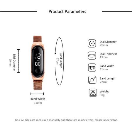 ⭐️𝐈𝐇𝐒 𝟎𝟎𝟒⭐️Jam Tangan Elektronik Digital LED Magnet Strap Watch Waterproof Wanita Pria Rantai-1