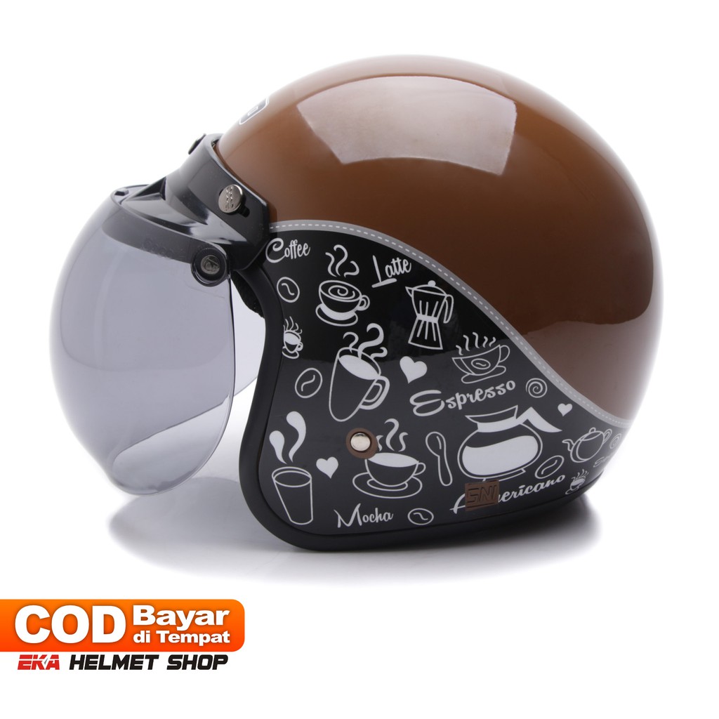 Helm Dewasa WTO Helmet Retro Bogo Classic Coffee Cokelat Hitam